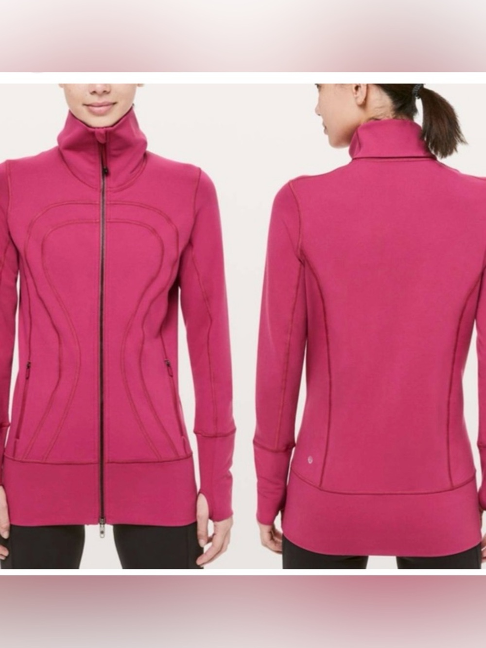 Lululemon Scuba Hoodie Pink Zip Up Thumbholes Size 2